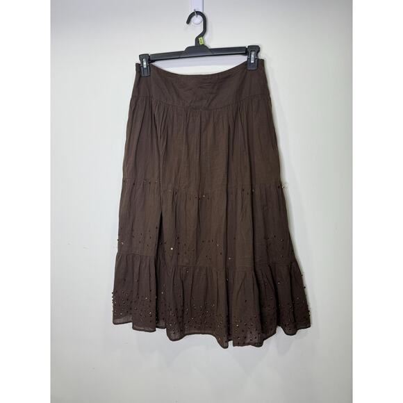 Vtg Route 66 90s Y2k Boho Whimsigoth Skirt Drop Waist Ruffle Sequin brown - Picture 8 of 10
